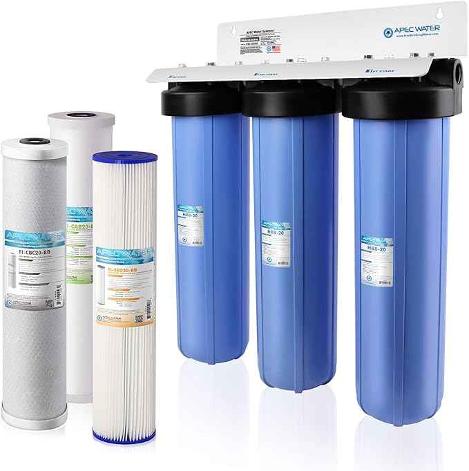 APEC Water Systems 3-Stage Whole House Water Filter System with Sediment, GAC Carbon and Carbon Block Filters (CB3-SED-CAB-CBC20-BB)