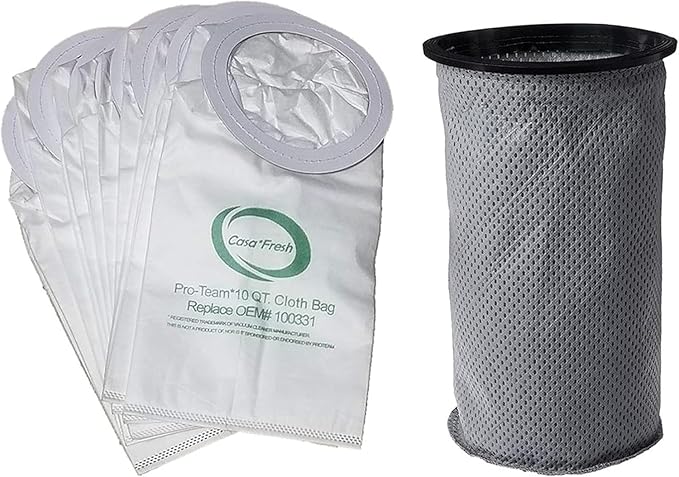 10 PK of Replacement Bags for ProTeam 100331. Compatible with 10 QT BackPack Vacuums - Coachvac, Super Coachvac, Megavac (10 QT Round HEPA + 100565) - AquaVibe