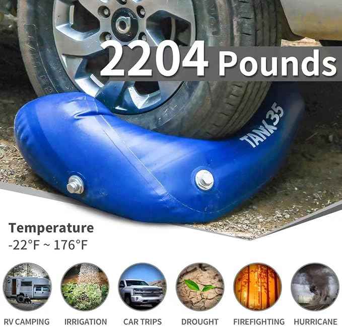 TPU Water Storage Bladder, 35 Gallon Portable RV Fresh Water Tank, Food Grade BPA Free Collapsible Flexible Container for Drinking, Camping, Irrigation & Emergency-Hurricane, Drought, Fire (3/4” GHT)