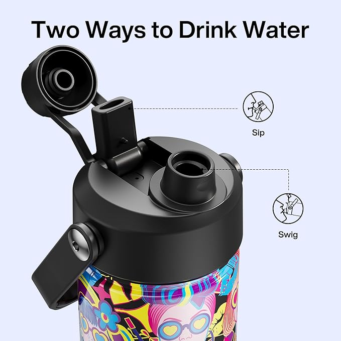 ENCOOL Insulated Water Bottle with Straw Stainless Steel Water Bottle, Leak-Proof, BPA-Free, Double Wall Vacuum Keeps Cold for 24 Hours for Sports, Travel, School (26 oz, Cyan Girl)