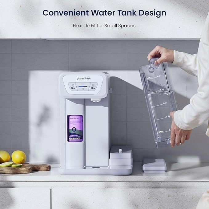 GLACIER FRESH C03 Coolon Countertop Cold Water Purifier with Upgraded Elarisey™ Filtration, Zero Wastewater System, 40oz Cooling Capacity, Low Noise, Plug & Play, NSF42&53/FCC/CA65 Certified.
