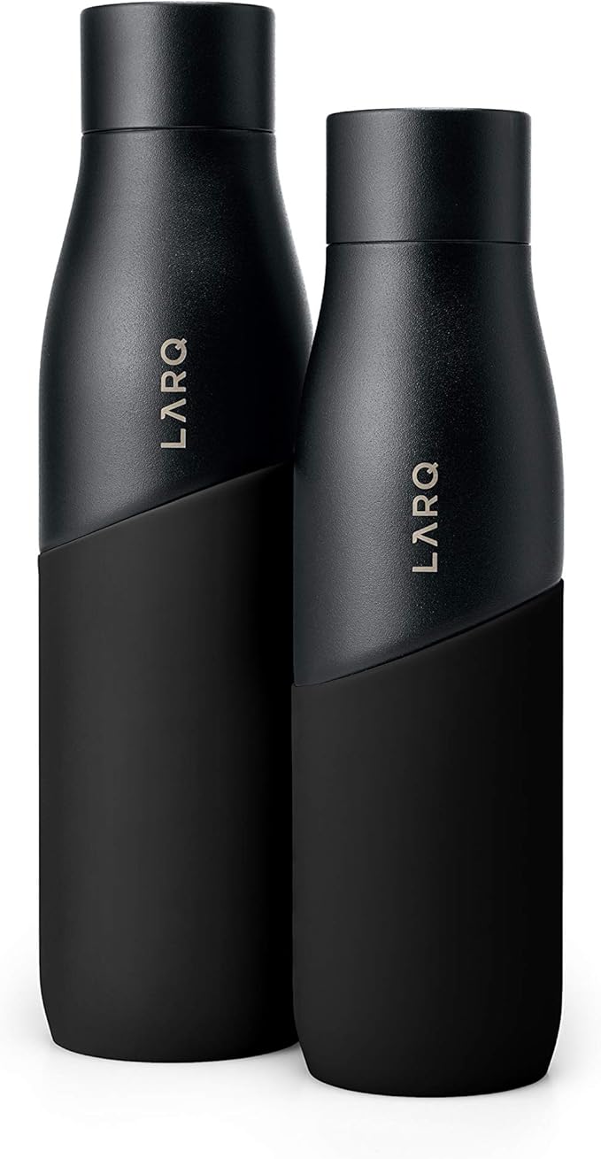LARQ Bottle Movement PureVis 32 oz- Lightweight Self-Cleaning and Non-Insulated Stainless Steel Water Bottle with UV Water Purifier | Reusable & Travel Friendly, 1-Year Warranty, Black/Onyx