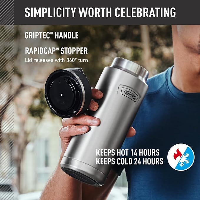 THERMOS ICON SERIES Stainless Steel Water Bottle with Screw Top Lid - 32 Ounce, Glacier - Vacuum Insulated Water Bottle with Lid
