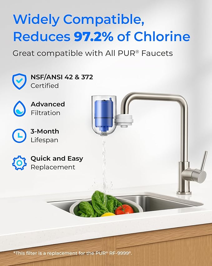 Waterdrop Filter Replacement for All PUR®, PUR®Plus Faucet Filtration Systems, Pur® RF-9999® Faucet Water Filter, NSF Certified, 1 Pack, Model No.: WD-C08A