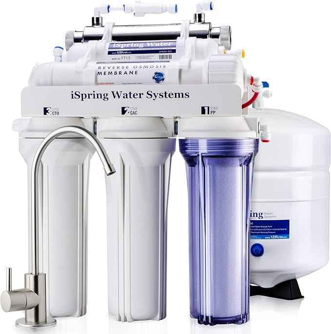 iSpring RCC7U, NSF/ANSI 58 Certified, 75GPD 6-Stage UV Reverse Osmosis Water Filter System, Reduces Asbestos, TDS, Chlorine, Barium, Lead, Enhances Water Taste, BPA Free, Filters Included