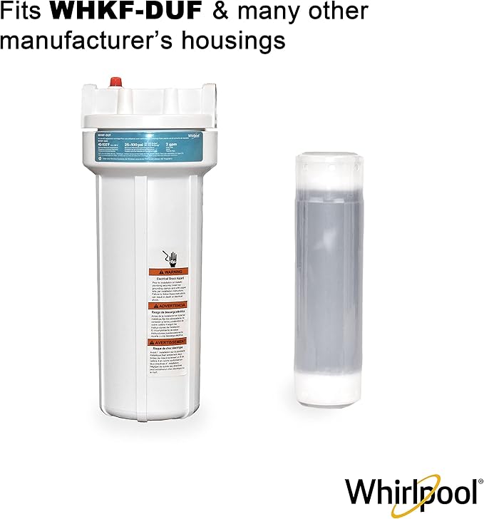 Whirlpool Granular Activated Carbon 10" x 2.5" Replacement Water Filter WHKF-GAC, Reduces Chlorine, Bad Taste & Odor, Use with Home Under Sink Drinking Water Filtration or Reverse Osmosis System