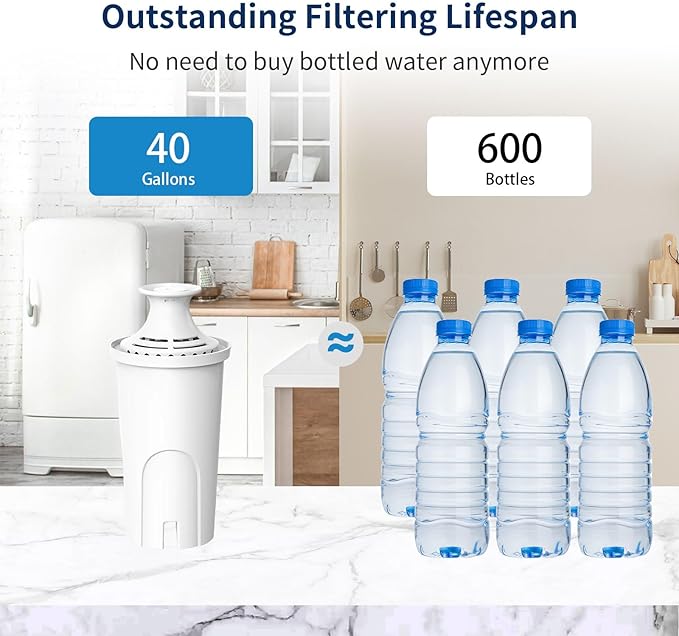Replacement for Brita® Water Filter, Pitchers and Dispensers, Classic 35557, OB03, Mavea® 107007, Reduces Chlorine, Last Up to 2 Months (3 Pack)