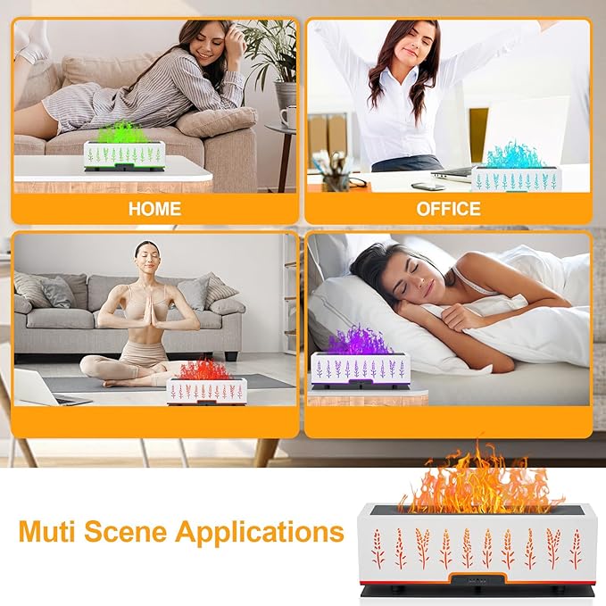 Colorful Essential Oil Diffuser, 7 Colors Flame Diffuser Changing Aromatherapy Diffuser, 200ml Cool Mist Ultrasonic Diffuser for Office, Home,Bedroom (Timeable, Waterless Auto Off- White)