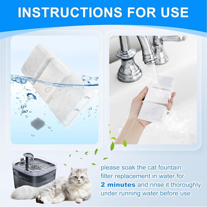 24PCS Cat Fountain Filters - Compatible with Petory, 74oz/2.2L Automatic Replacement Filters & Foam - AquaVibe