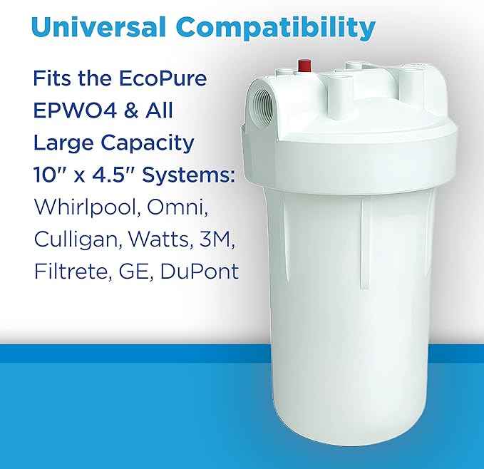 EcoPure EPW4F Premium Carbon FACT Universal Whole Home Filter – Fits Large Capacity Systems – NSF Certified – <1 Micron Filtration – Reduces Chlorine, Sediment, Sand & Dirt – 6-Month Life