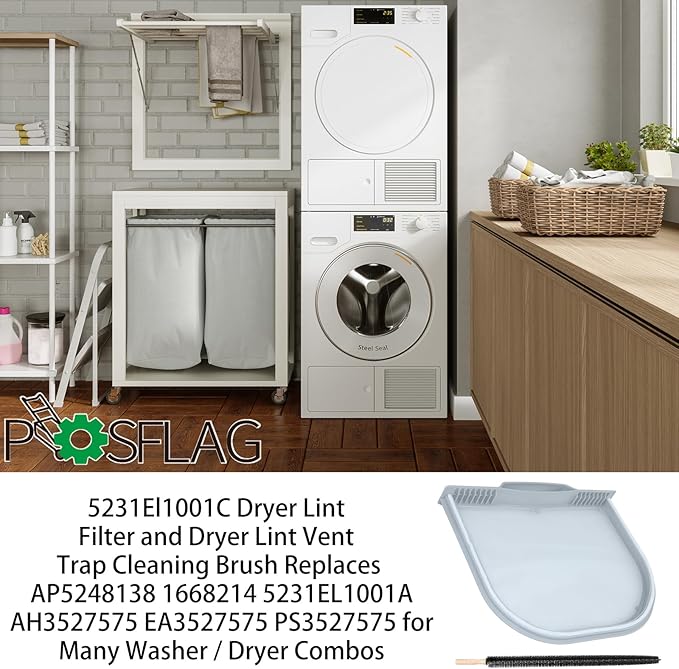 5231El1001C Dryer Lint Screen Filter Replacement with Dryer Cleaner Vent Lint Brush Replaces 5231EL1001A, 5231EL1001C, AP5248138, 1668214, AH3527575, EA3527575, PS3527575, EAP3527575