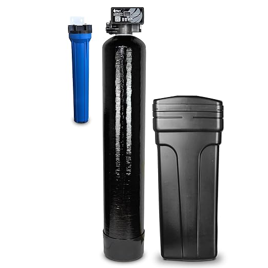 Tier1 Whole House Water Softener System 32,000 Grain High Efficiency with Sediment Pre-Filter | Pre-Filled Mineral Tank with 1 Cubic Foot of Cation Resin | Home Water Filtration System