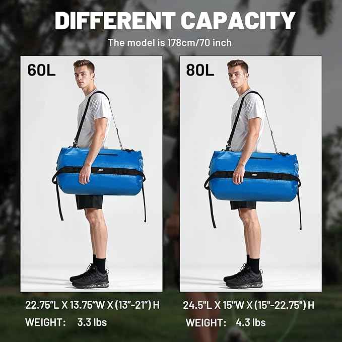 MIER Waterproof Duffel Bag Motorcycle Dry Bag Backpack Large Roll-Top Heavy Duty Dry Duffle Bags for Kayaking Camping Boating Gym Beach Cruise Ship, 60L/80L