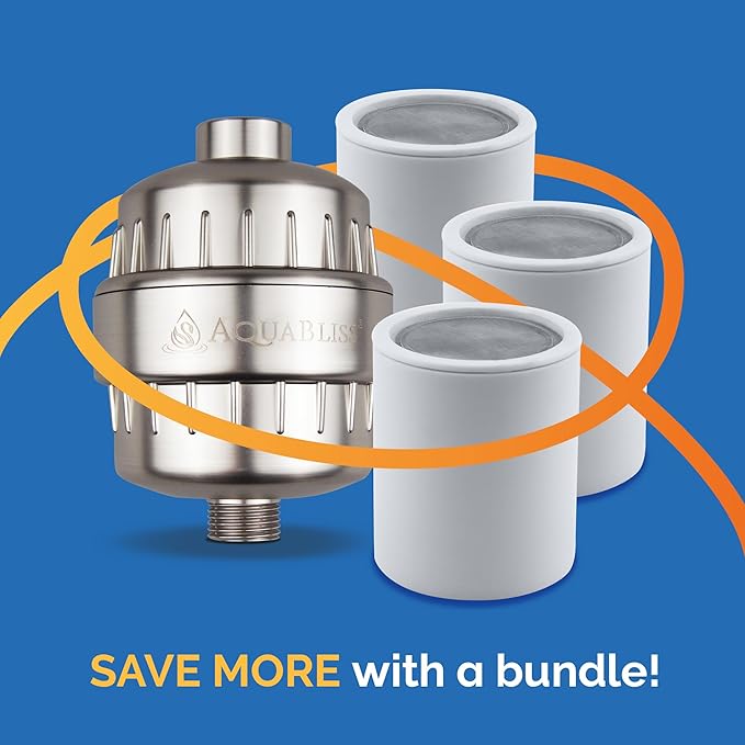 AquaBliss SF100-BN Revitalizing Shower Filter w/ 1 Replaceable Revitalizing Filter Cartridge Inside - Plus 3 Extra SFC100 Filter Cartridges (Exclusive Bundle)