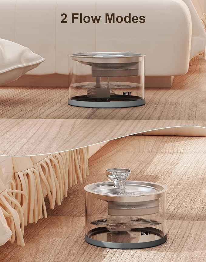 NPET N280 Cat Water Fountain Glass, 95oz/2.8L Automatic Pet Fountain Dog Stainless Steel Tray, Water Dispenser for Cats, Dogs, Multiple Pets (Water Fountain + 5 Filters)