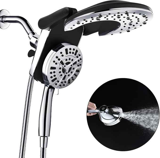 Rain Shower Head with Handheld: Foldable High Pressure Shower Heads with Handheld Spray Combo, 9 Spray Settings/Modes Hand Held Showerhead Dual Rainfall Shower Head Built-in Magnetic Docking and Jets