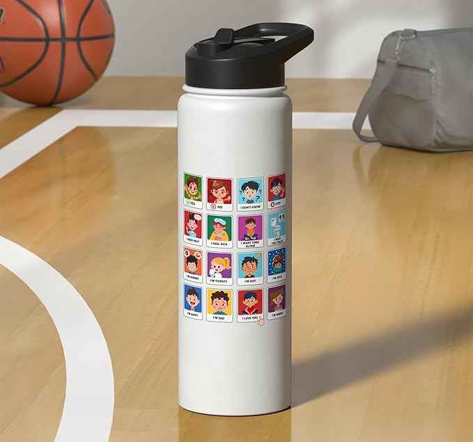 Autism Communication Cards Kids Emotions Speech Therapy AAC Stainless Steel Insulated Water Bottle