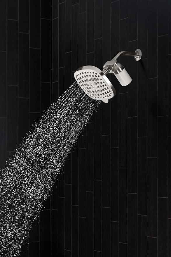 KOHLER R24670-G-CP Aquifer Filtered Showerhead with Water Filter System, Multifunction Shower Head with Filters Combo Kit for Skin and Hair, Polished Chrome