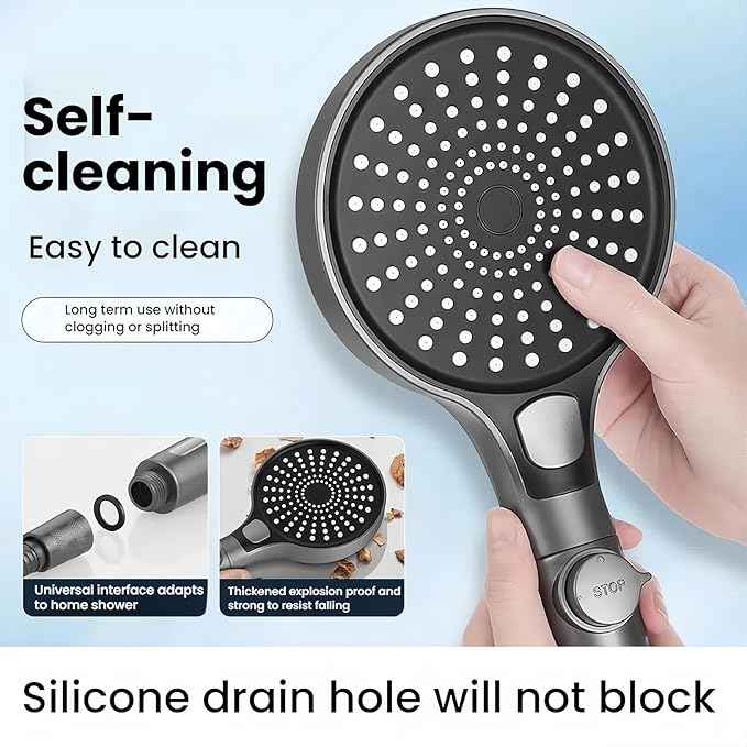 Filtered Handheld Shower Head with Hose and Holder, 5.1" Large High Pressure Shower Wand with 2 Extra Filters, Matte Grey Showerhead Set for Hard Water, 3 Spray Modes & One-Key Pause