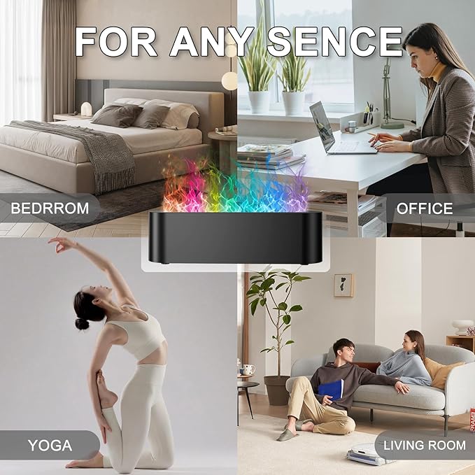 Colorful Flame Fire Diffuser Humidifier, 7 Colors Changing Oil Diffuser, Ultra-Quiet Aroma Essential Oils Aromatherapy Diffusers for Large Room, Bedroom, Office(Timeable, Waterless Auto off-150ml)