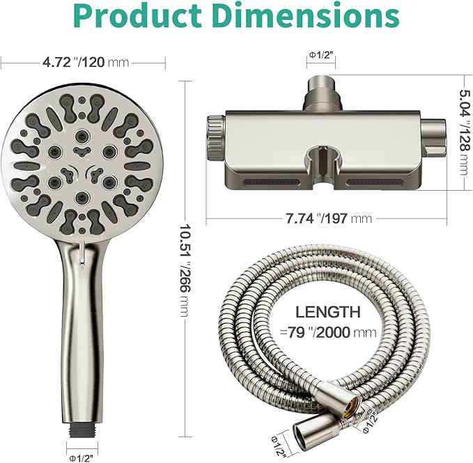 Filtered Shower Head with Handheld Combo, Hard Water Filter Shower Head with 9 Shower Modes, Dual Shower Heads High Pressure, Shower Filters to Remove Chlorine and Fluoride (Brushed Nickel)