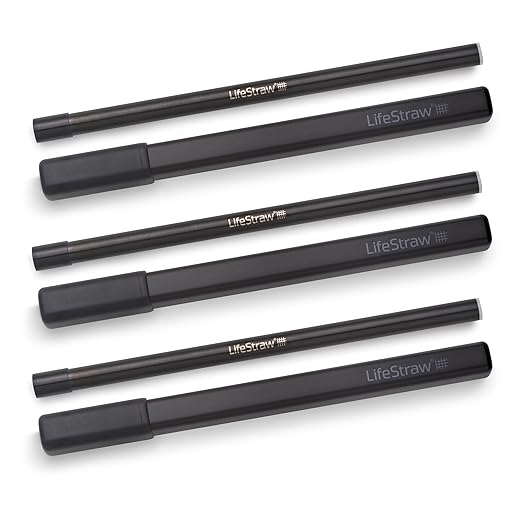LifeStraw Sip 3-Pack, Reusable Stainless Steel Water Filter Drinking Straw with 3 Carry Cases, Removes Microplastics, Bacteria and Parasites for Travel and Everyday Use, Obsidian