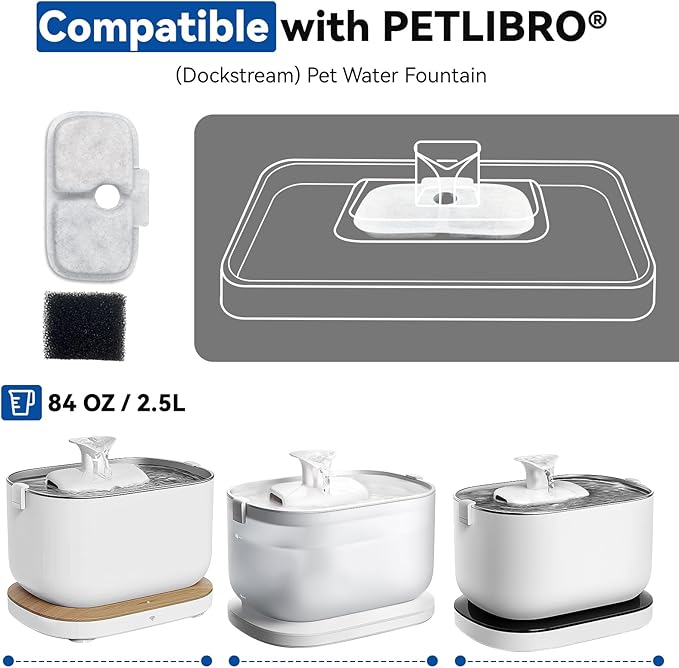 24 Packs for Petlibro Cat Water Fountain Filters Replacement, Compatible with PETLIBRO®Dockstream Cat Water Fountain PLWF005 PLWF115 PLWF105 (12 Replacement Water Filters + 12Pre-Filter Sponges)