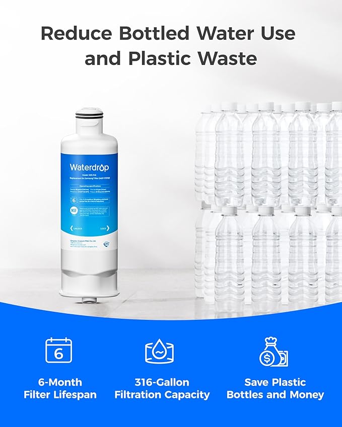 Waterdrop DA97-17376B Replacement for Samsung® HAF-QIN Refrigerator Water Filter, HAF-QIN/EXP, RF28R7201SR, RF28R7351SG, WD-F45