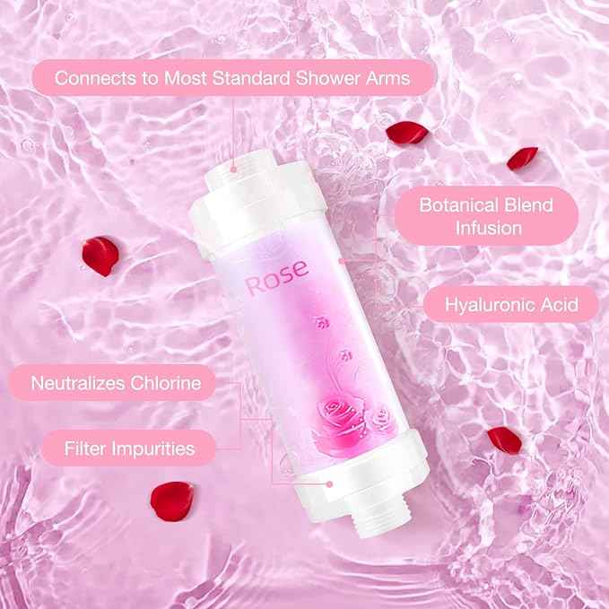 Vitamin C Shower Filter for Hard Water, Shower Head Filter to Chlorine Fluoride Sediment, Water Purifying Filtered Shower Head with Beads, Helps Dry Skin & Hair Loss, Easy Installation (Rose)