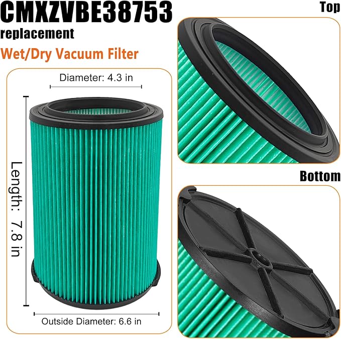 Universal Filters Replaces CMXZVBE38777 /CMXZVBE38753 Craftsman Hepa Graded Filter, Replaces # 9-38753, Fits 5-20 Gallon Shop Vacuums1988+, with Foam Sleeve -2 Pack - AquaVibe
