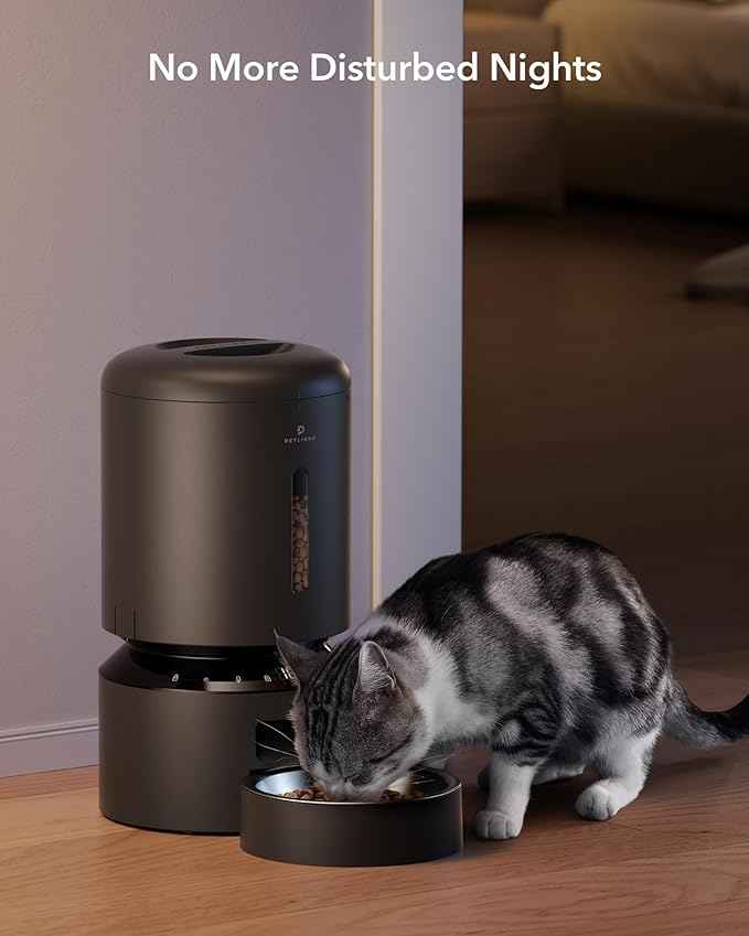 PETLIBRO Automatic Cat Feeder, Automatic Dog Food Dispenser with Freshness Preservation, 5L Timed Pet Feeders for Dry Food, Up to 6 Meals Per Day, Granary 5L Basic Button Type Black