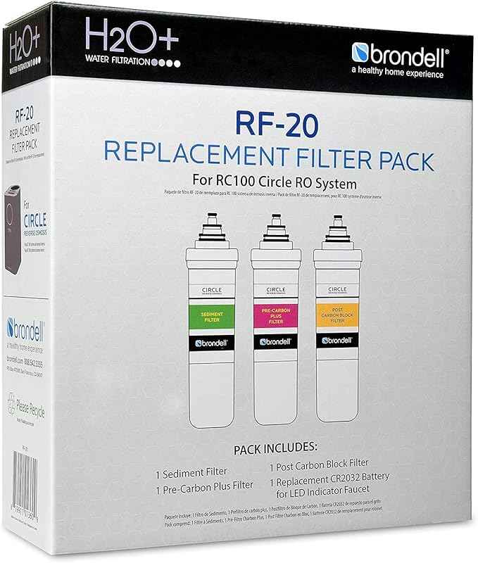 Brondell RF-20 Water Filter Replacement for Circle, Sediment and Carbon Block, Under Sink Reverse Osmosis Filtration System, Lasts 6 Months