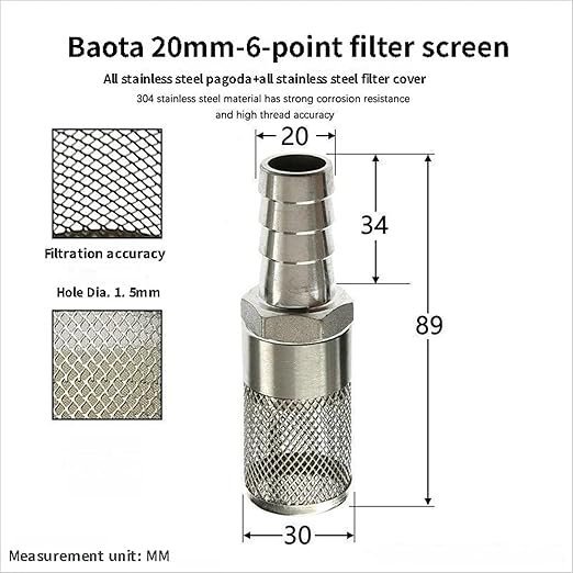 304 Stainless Steel Water Pump Filter Hose End Strainer Barbed Inline Mesh Screen, Assorted Sizes for Pressure Washer Garden RV Prevents Debris Clogging,1pcs(20mm 3/4 Inch)