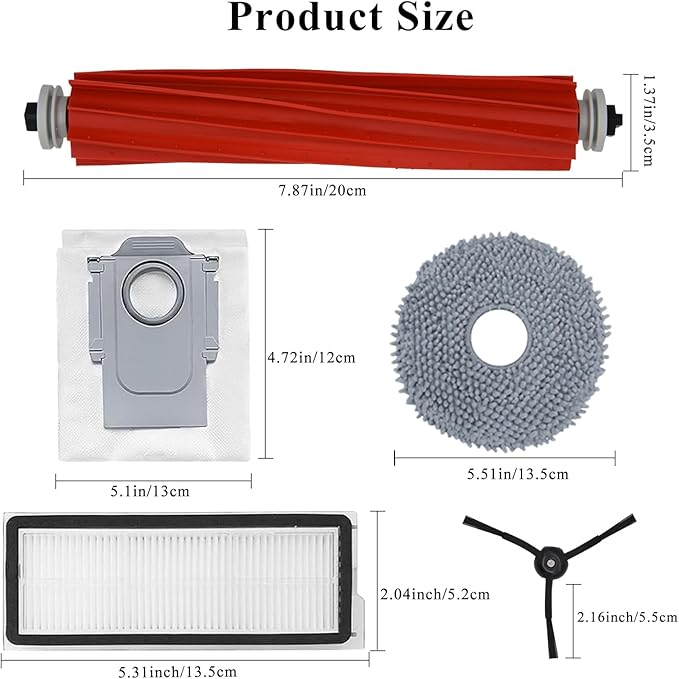 Accessories Kit for Roborock Qrevo S/Qrevo Plus/Qrevo Pro/Qrevo MaxV 【Not for Q Revo】Robot Vacuum, 2 Main Brush Roller, 4 Hepa Filters,4 Mop Pads, 4 Dust Bags, 6 Side Brush, 22 Pack Replacement Parts - AquaVibe
