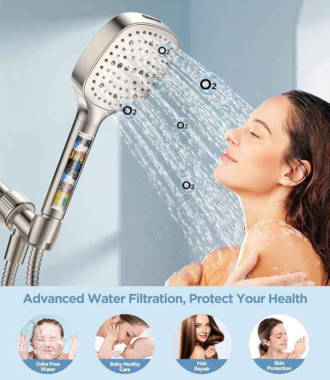MakeFit Filtered Shower Head with Handheld, 7 Modes High Pressure Handheld Showerhead with Filters, Detachable Shower Heads Water Softener Filters Beads for Hard Water - Remove Chlorine & Heavy Metals