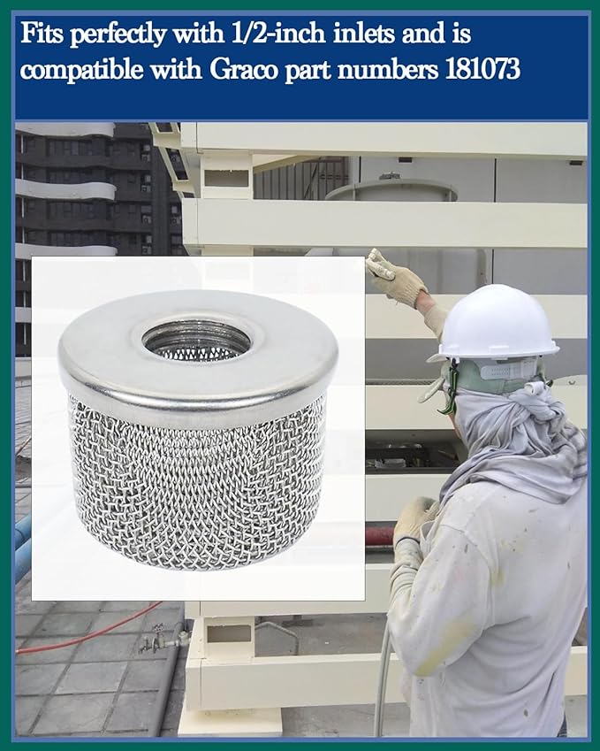 (2pack) 181073 Pump Inlet Strainer Filter 1/2" NPT Thread, Double-Layer Stainless Steel Compatible withGraco 350 EM,380 EM,390 EM, 400 EM, 480 EM, 490 EM,500, Super NOVA, Paint Sprayers - AquaVibe