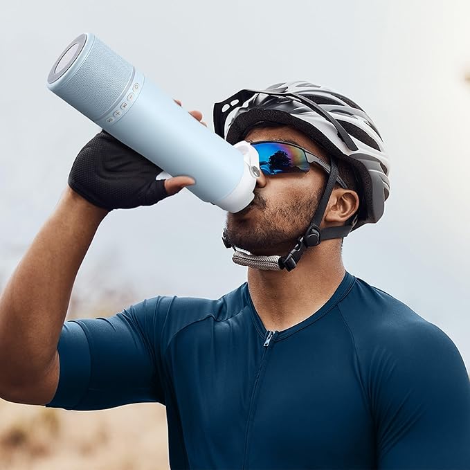 Water Bottle with Portable Bluetooth Speaker - Modular Insulated Water Bottles w/Handle, BT5.3, TWS Pairing Speaker and Stainless Steel Cups for Camping Sports Beach (Blue)