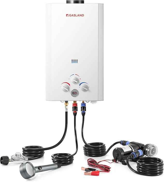 GASLAND 2.64 GPM Tankless Water Heater Propane 10L, Portable Propane Water Heater with Pump & Pipe Strainer for Camping and Off Grid Cabins, Outdoor On Demand Hot Water Heater for Above Ground Pool