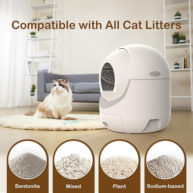 Self Cleaning Cat Litter Box with APP Control, Automatic Liiter Box for Multiple Cats, Quiet Operation, Large Space, Includes Cat Litter Box Liners - AquaVibe