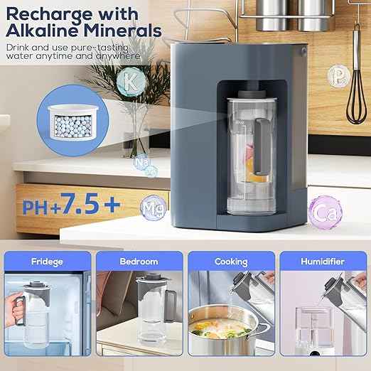 [Smart] Reverse Osmosis Water Filter Countertop,Ph+ & 6-Stage RO Water Filtration System-Alkaline Remineralization,4:1 Pure to Drain,40oz Auto-Fill & Stop Glass Carefe,No Installation Required(Blue)