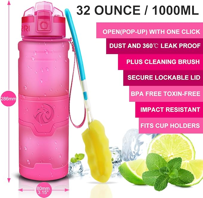 ZORRI Sports Water Bottle, 400/500/700ml/1L, BPA Free Leak Proof Tritan Lightweight Bottles for Outdoors,Camping,Cycling,Fitness,Gym,Yoga- Kids/Adults Drink Bottles with Filter, Lockable Pop Open Lid