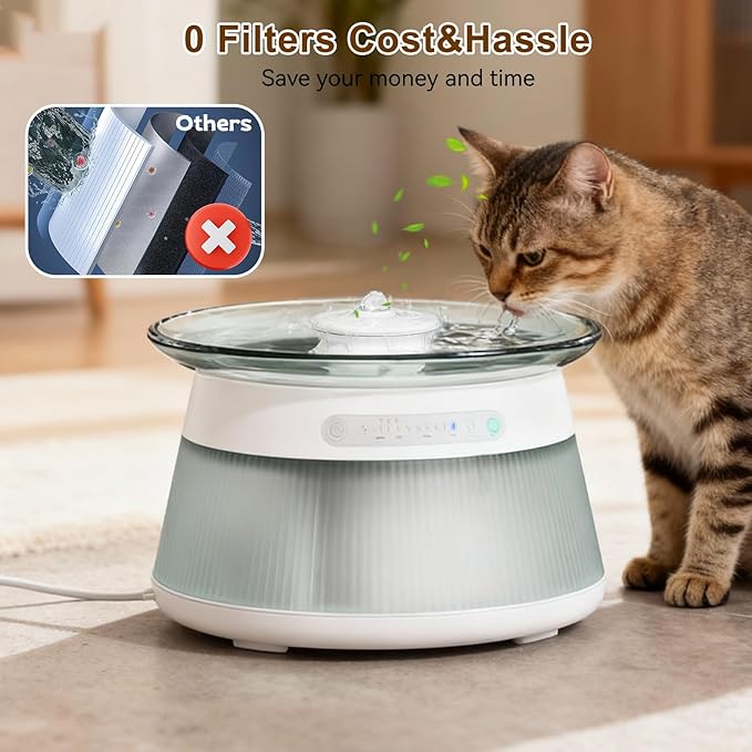 Glass Smart Cat Water Fountain,Filterless Pet Water Fountain No Filter,Ultra Silent Cat Fountains,Separation Design