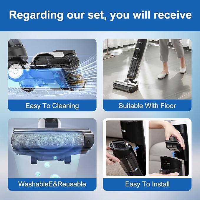 Vacuum Mop Replacement Parts Compatible with Tineco Roller Brush Replacement, Suitable with FLOOR ONE S5, FLOOR ONE S5 Pro Cordless Vacuum Cleaner, Set Includes 2 Roller Brushes and 5 Vacuum Filters - AquaVibe