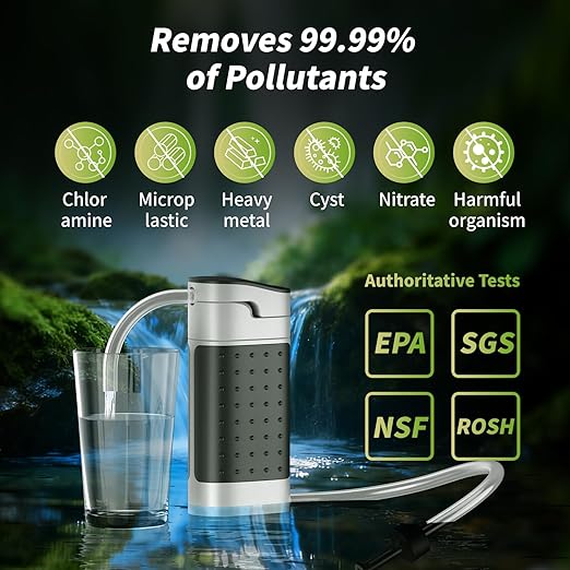 Portable Water Filter Pump,Camping Water Filter High-Volume Portable Purification Filter for Backpacking, Hiking, Emergency Preparedness,Camping