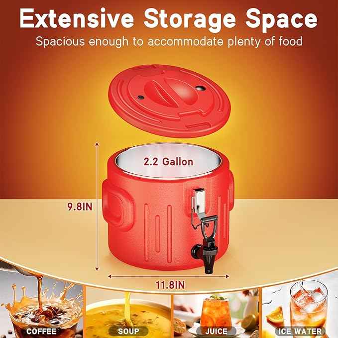Insulated Beverage Dispenser 2 Gallon, Hot Drink Dispenser with 304 Stainless Steel Interior & Spout, Hot Water Dispenser for Parties, Portable Outdoors Water Cooler Jug for Camping, N3