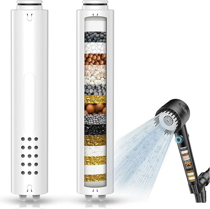 Shower Filter for Handheld Shower Head, 2 Pack Replacement Filters for Hard Water Remove Chlorine and Harmful Substances,Water Softener Filter Beads - Reduces Dry Itchy Skin