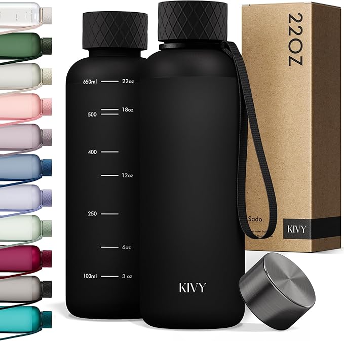 KIVY Tritan Water Bottle 2nd Generation (Dark Black, 22oz)