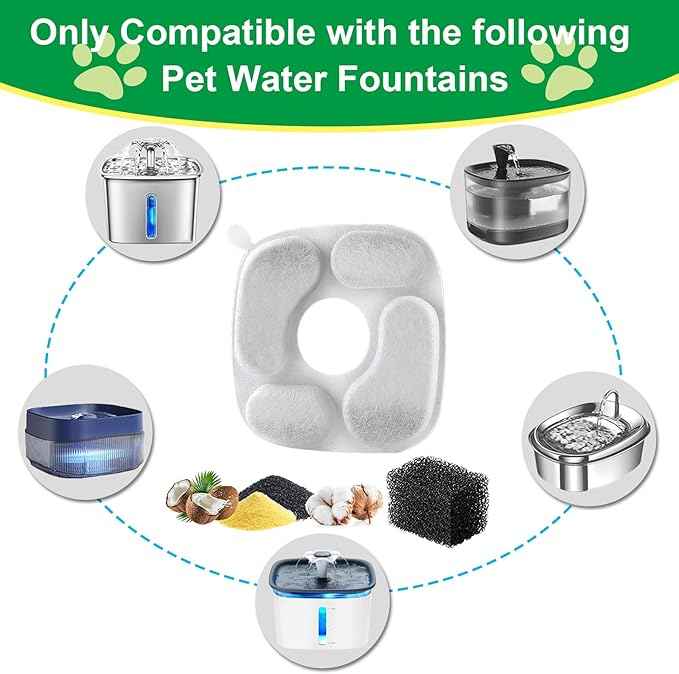 Cat Water Fountain Filter,Pet Fountain Filters compatible with Veken 67oz/2L, 95oz/2.8L and 135oz/4L Dog Water Dispenser,8 Set Cat Fountain Filter Replacement