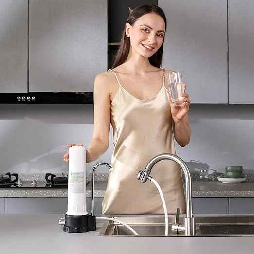 Countertop Water Filter, Drinking Water Filtration System for Faucet for 8000 Gallons, Reduces Heavy Metals, Bad Odors and 99% of Chlorine, White (1 Ceramic Filter Included) - AquaVibe