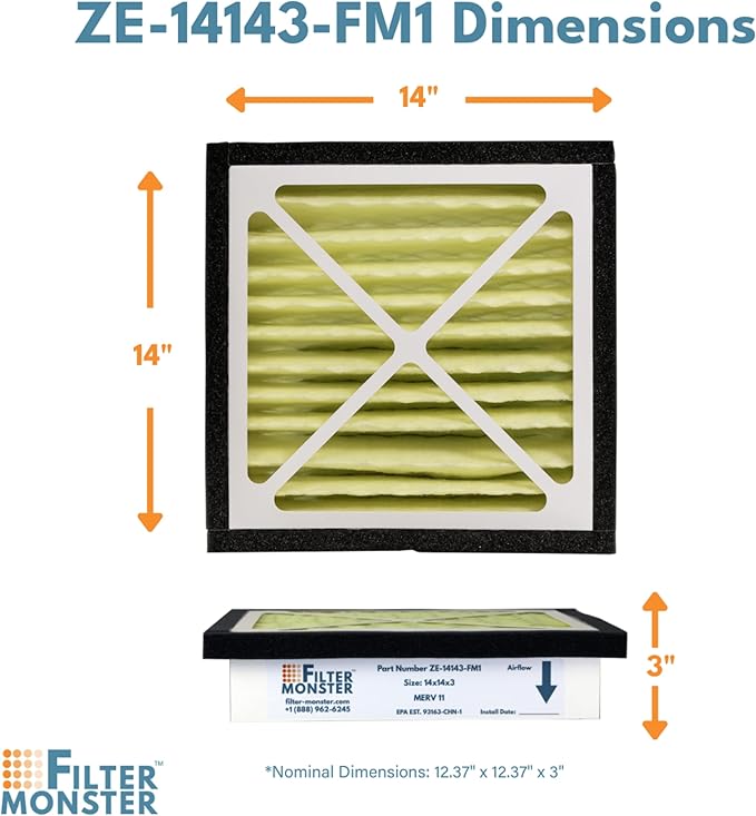 Filter-Monster - Replacement HEPA Filter Bundle - Compatible with Zephyr VGF Series 14x14x3 Whole Home Return Air Grille Filter, 2 Filter Replacement Bundle - AquaVibe